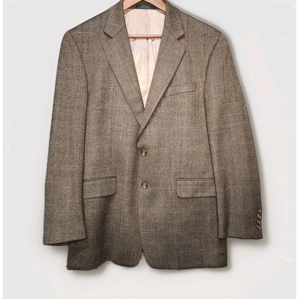 Ralph Lauren Men Brown Herringbone Wool Blazer 42R 2Button Vintage Made in China